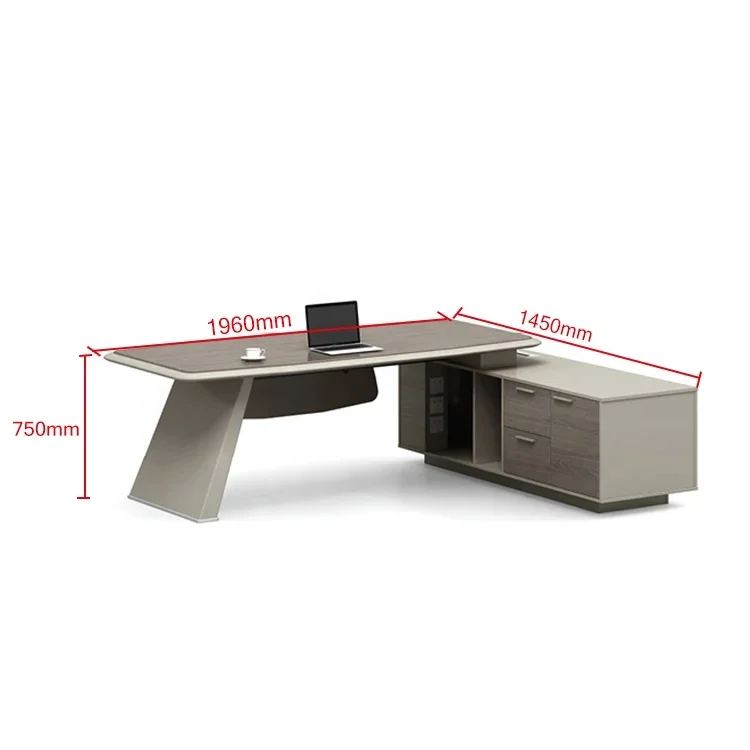 現代のMDFコンピューターオフィステーブル、収納棚付きエグゼクティブデスク、L字型、マネージャー、Foshan、最新