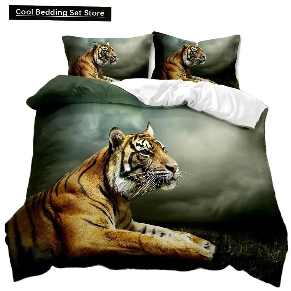 Tiger Duvet Cover Set Twin for Boys Men Wild Animal Printed Bedding Set Animal Polyester Comforter Cover Double Queen King Size