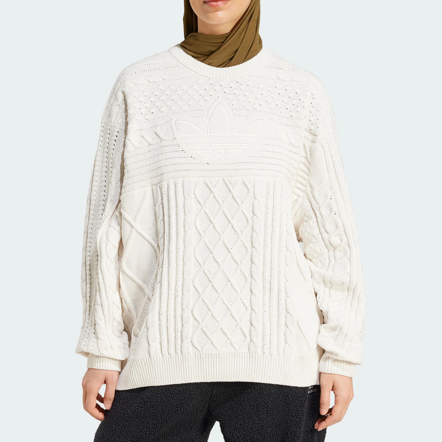 Adidas Authentic Trefoil Women's Knit Simple Warm Round Neck Sweatshirt JN8318