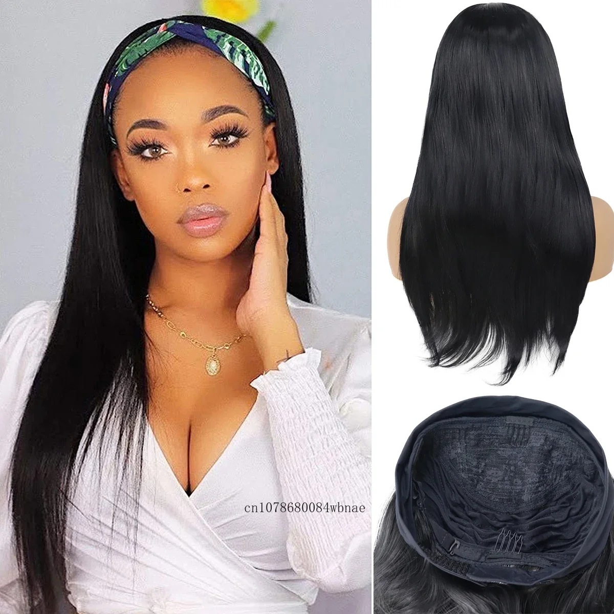 Headband Wig for Women Synthetic Natural Black Long Straight Scarf Hair Fluffy Body Wave Wigs Heat Resistant Daily Cosplay Party