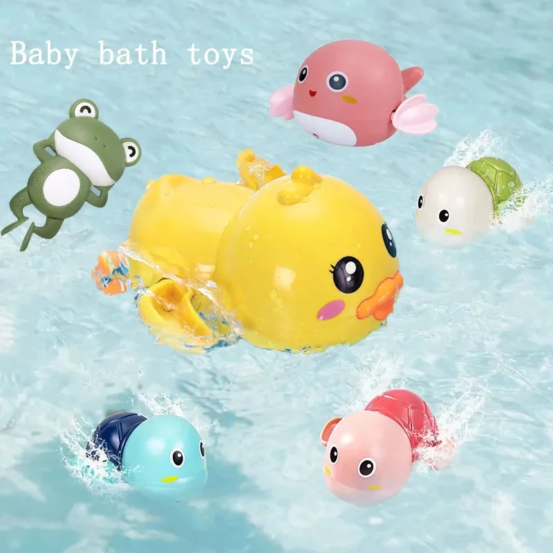 

Baby bath toys for children water play small yellow duck swimming baby kids play with water duckling small turtle boys and girls