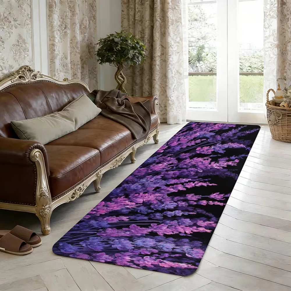 Lavender Floral Print Runner Rug, Soft Floor Mat for Kitchen Hallway Entryway Bedroom Bathroom Laundry Room Farmhouse Home Decor