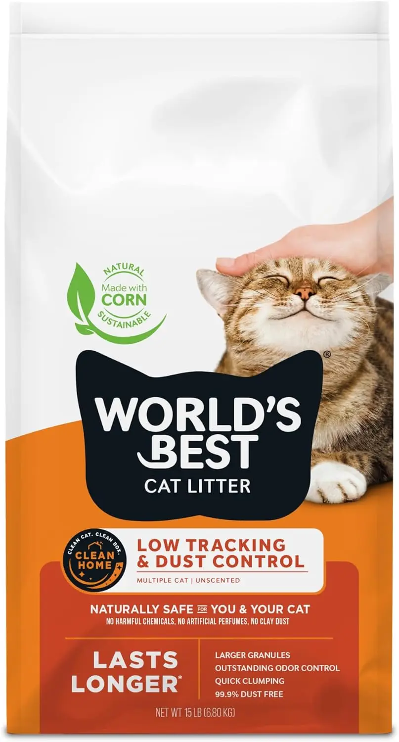 

Low Tracking & Dust Control Multiple Cat Unscented 15-Pounds - Natural Ingredients, Quick Clumping, Flushable & Made in USA - Long-Lasting Odor Control & Easy Scooping