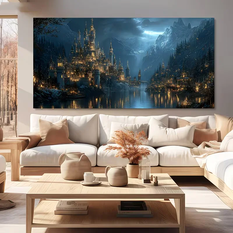DIY Large Diamond Painting Cross Stitch Moonlight Magic Castle Full Square Round Diamond Mosaic Embroidery Decorative Wall Art