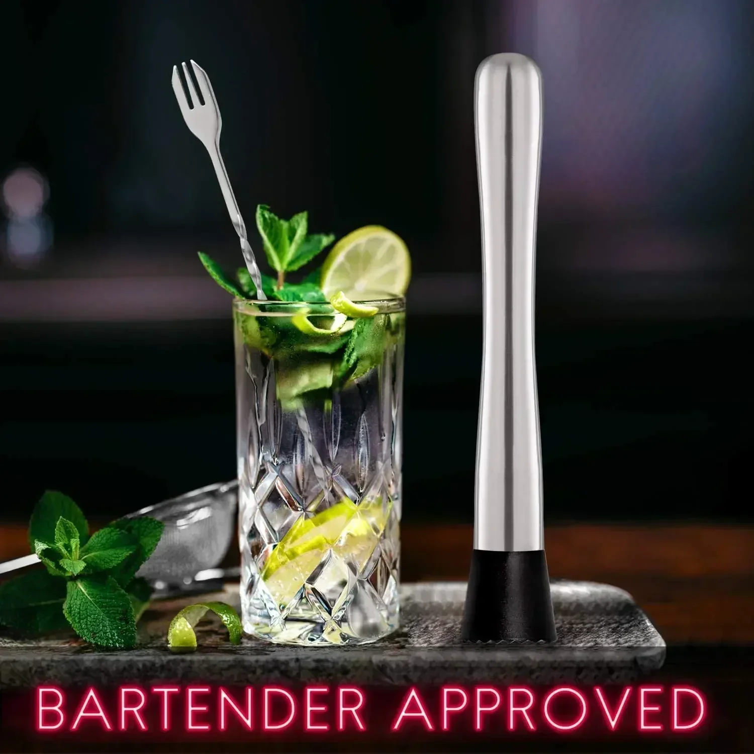 Stainless Steel Cocktail Muddler And Mixing Spoon Set for Home Bar - Perfect for Making Delicious Mojitos And Fruit-Based Drinks