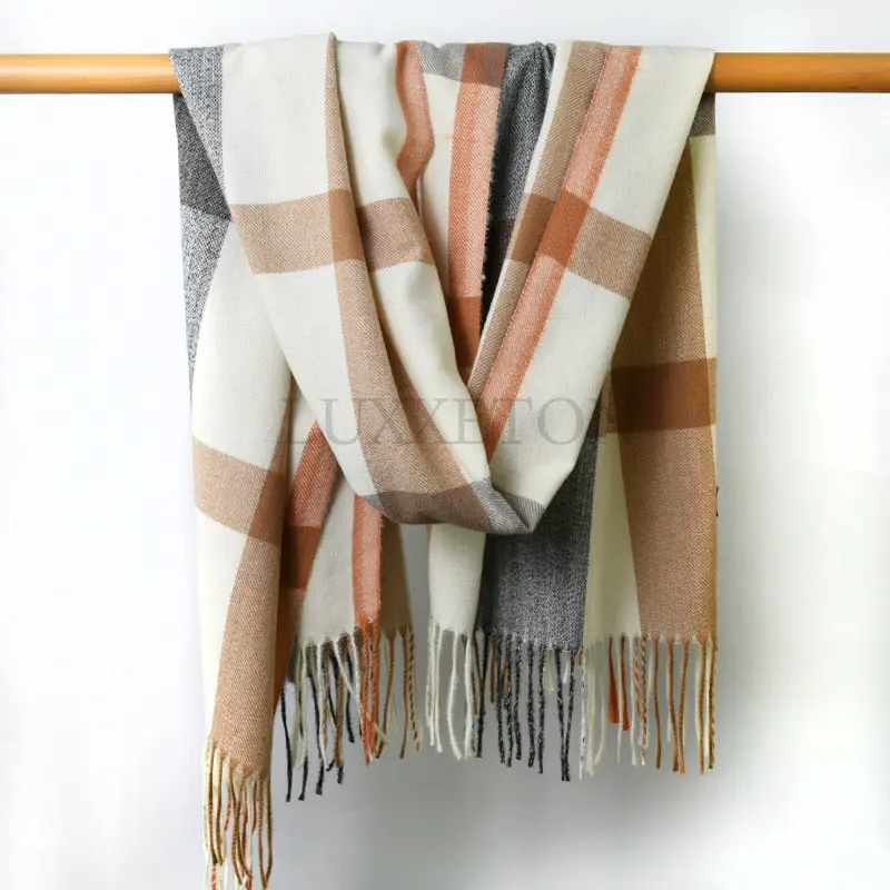 Luxury Plaid Scarf Winter Warm Cashmere Women Long Pashmina Foulard Female Scarves Lady Tassel Shawl Wraps 2022 Design New