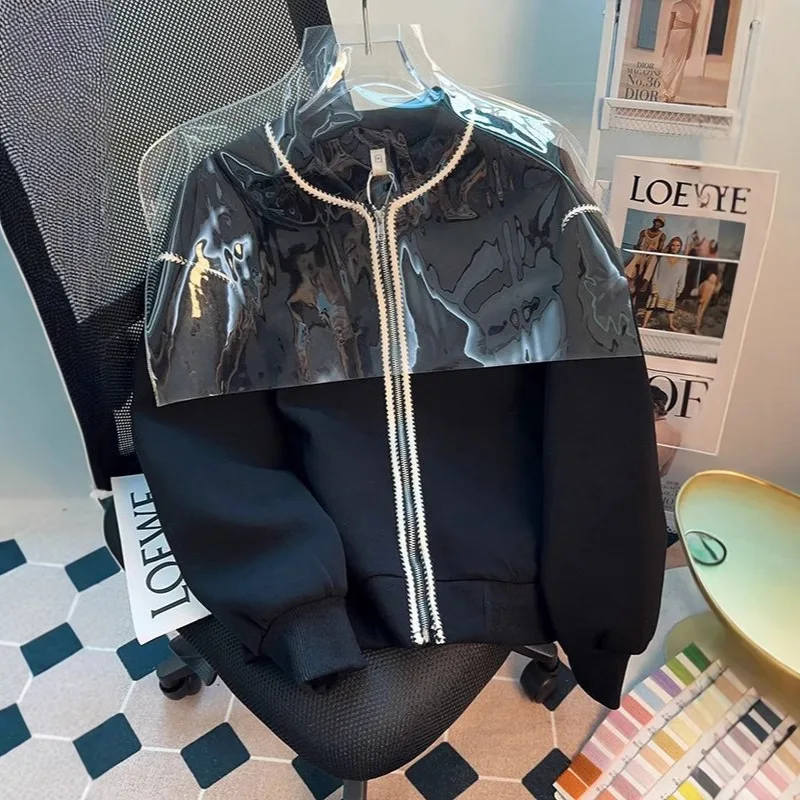 

2025 Черный свободный и универсальный кардиган-свитшот для женщин на осень и зиму Маленький и короткий с толстым флисом и