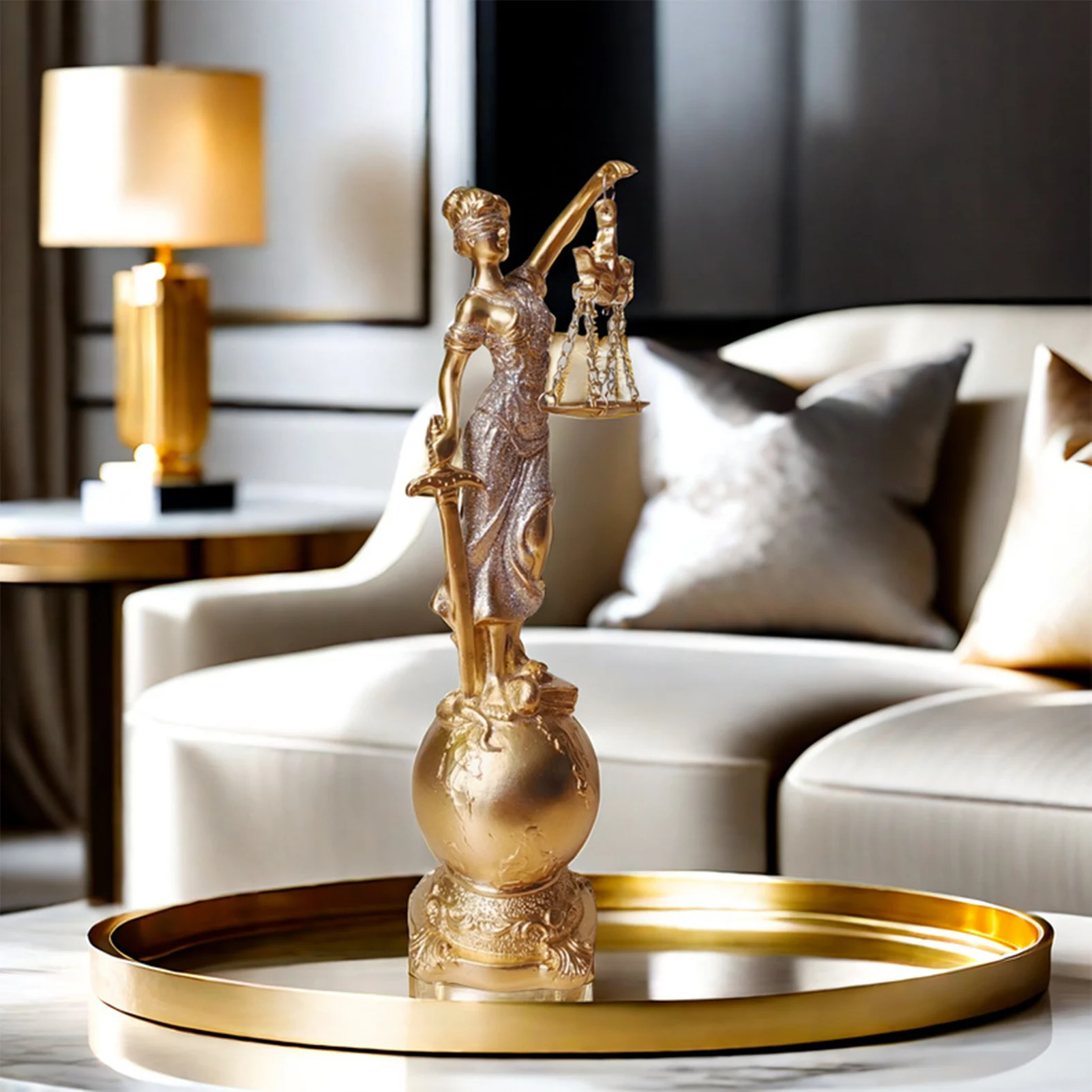 Lady of Justice Statue Greek Roman Angel Justice Blind Statues for Decor Office Bookshelf Desk