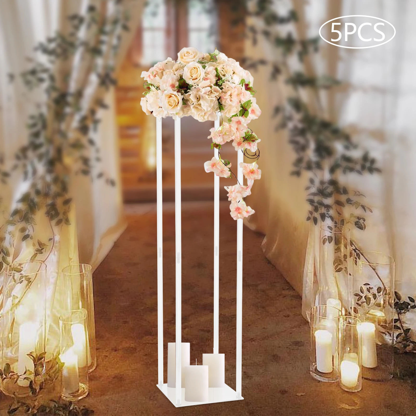 Transparent Acrylic Column Flower Stand 5Pcs Floor Stand for Wedding Party Dinner Centerpiece 9 x 39 in