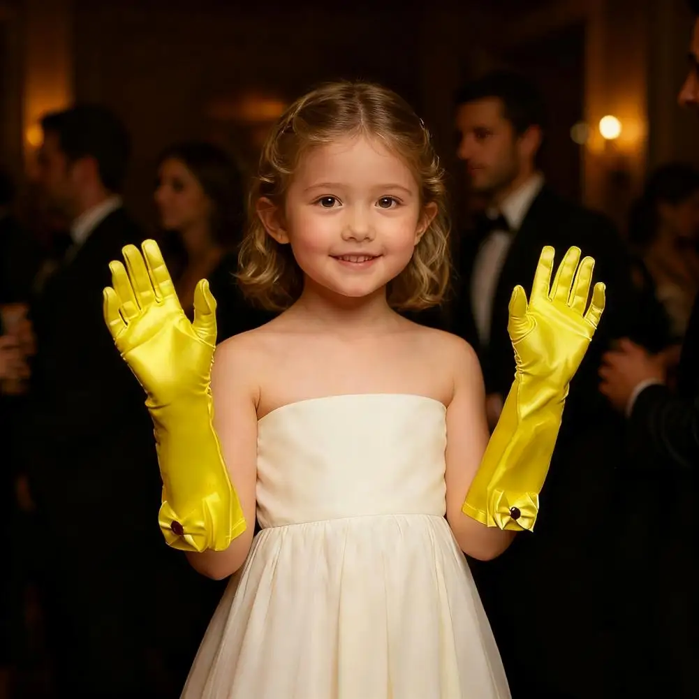 1 زوج الأطفال قفازات الراين مطعمة Bowknot ديكور الأميرة قفازات مشرق اللون قفازات أداء مرحلة الفتيات قفاز #2