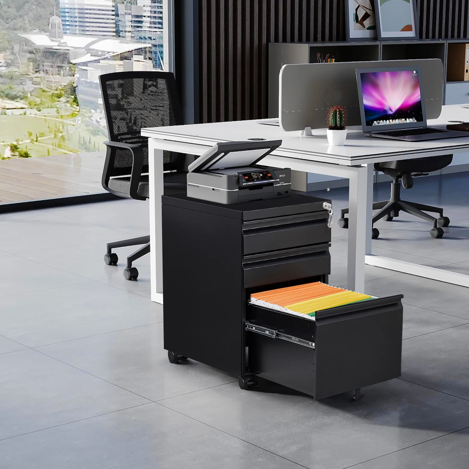 خزانة ملفات متنقلة معدنية ذات 3 أدراج مع قفل للحروف/A4/الحجم القانوني تحت المكتب وخزانة دوارة للمكتب المنزلي #1