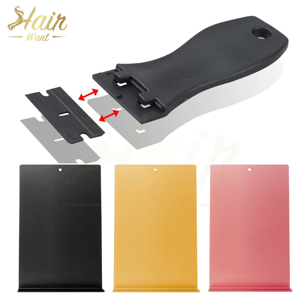 Hair Want Hair Extension Tape Glue Removal Scraper Kit with Remover Backing Board Replacement Blades for Tape In Extensions