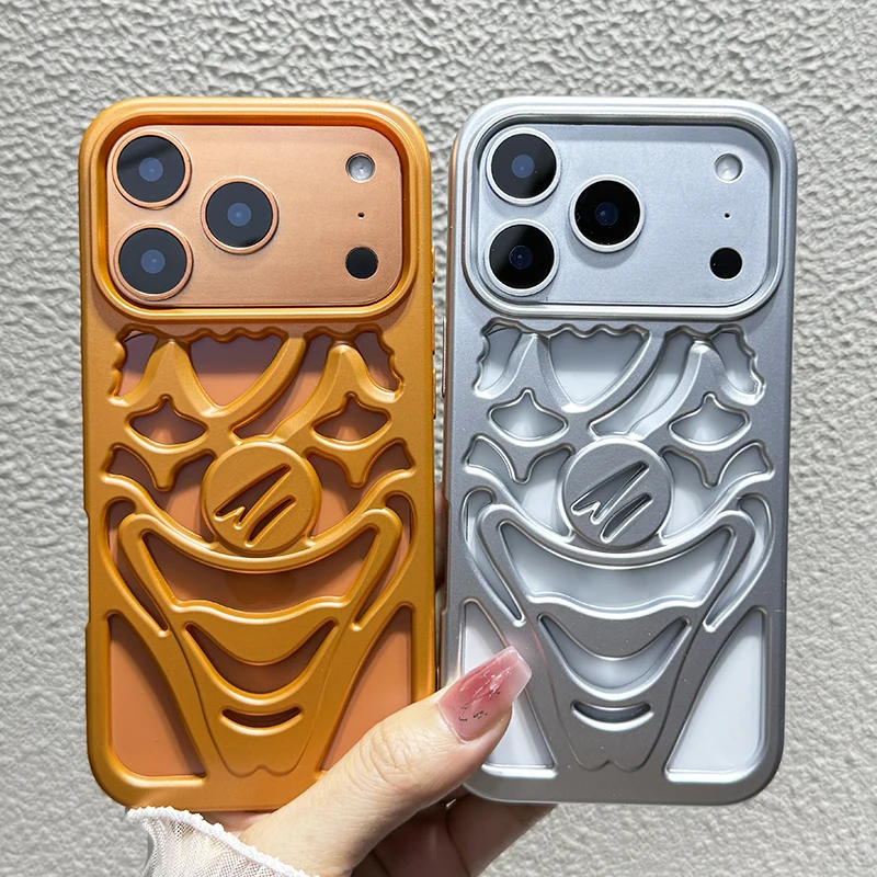 

Popular Funny Joker Pattern Hollow-out Phone Case For iPhone 17 Pro Max Air 16 15 14 13 Plating TPU Heat Dissipation Back Cover