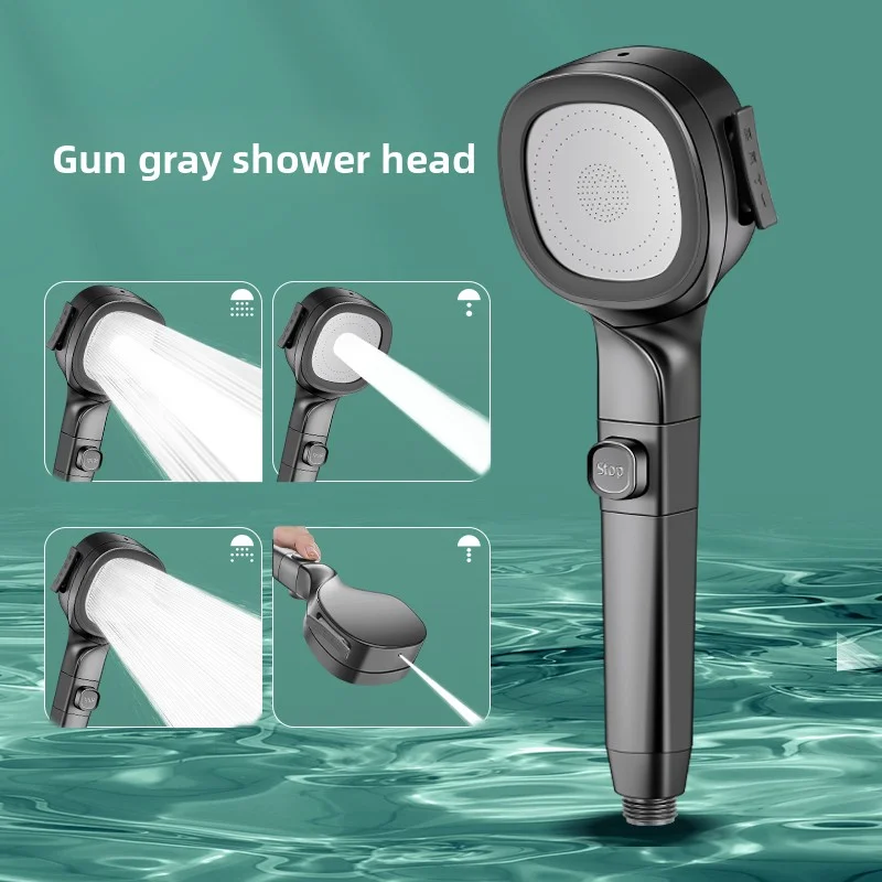 New! For Bathroom High-Pressure Gun Gray Shower Head with 3 Modes - Energy Saving & Water Saving, Handheld