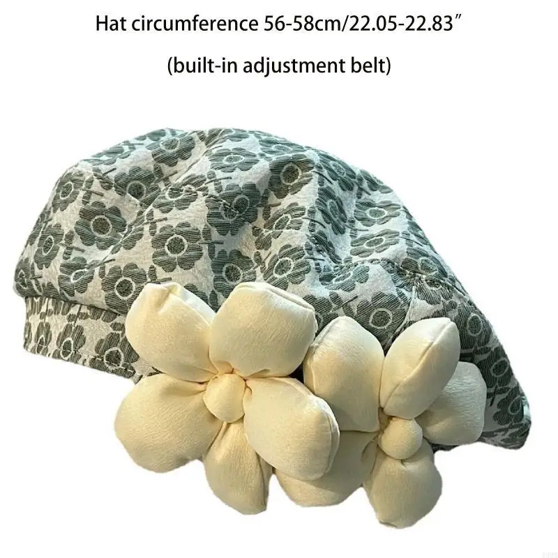 قبعة بيريه بسيطة قبعة فرنسية مع قبعة صغيرة على شكل زهور ثلاثية الأبعاد هدية للنساء والفتيات 49 ميجابايت #6