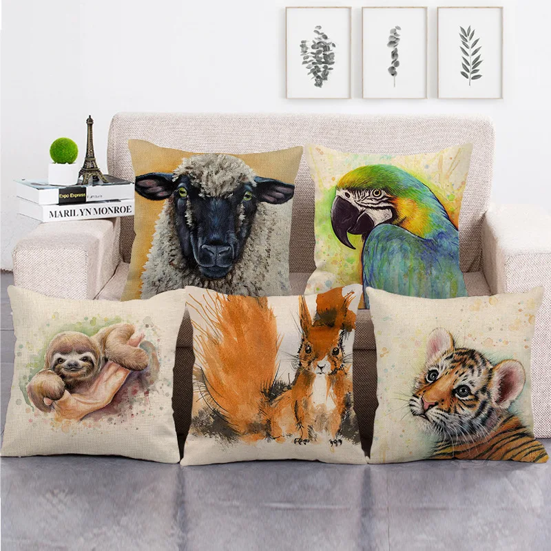 

Funny Animal Pillowcase Baby Tiger Cow Pillow Cases Sofa Bed Outdoor Home Decor Pillowslip 45x45cm Pillow Covers Decorative