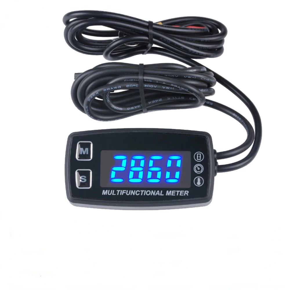 Layar Digital LED Tachometer Hour Meter Tach dengan Sensor Suhu Gauge untuk 2/4 Stroke Mesin Gergaji Rantai Traktor 035LT