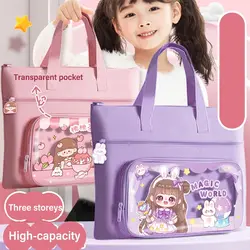 Bolsa Tutorial portátil de 3 capas, bolsa de archivo A4, bolso escolar de gran capacidad, bolsa de arte de lona, suministros de aprendizaje