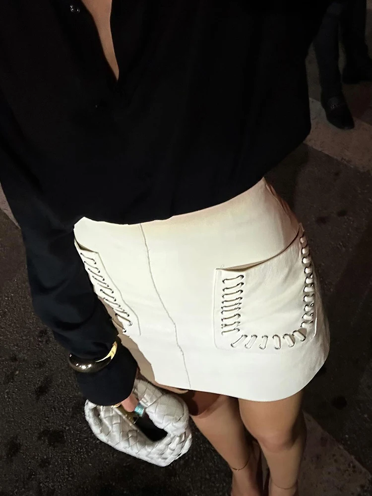 HH2025 Dames Zomer Chic Solid Pocket Versieren Casual A-lijn Minirok Vrouwelijke Hoge Taille Rits Achter Slanke Korte Rok