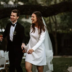 Simple Short Wedding Dresses Women 2025 Long Sleeve Scalloped Collar Above-Knee Mini Bridal Gown Vestidos De Noiva Customized