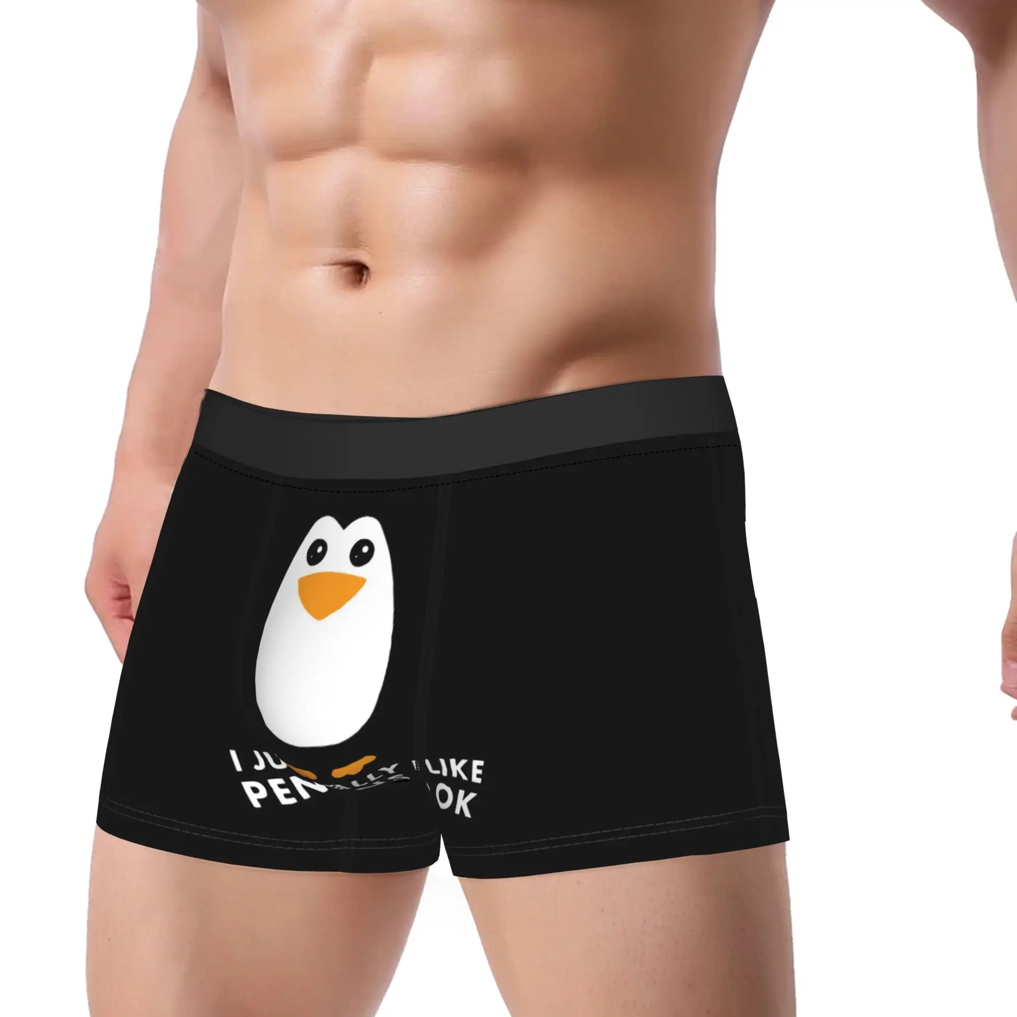 I Just Really Like Penguins OK Men Underwear Penguin Cartoon Animal Boxer Briefs Shorts Panties Humor Soft Underpants for Homme