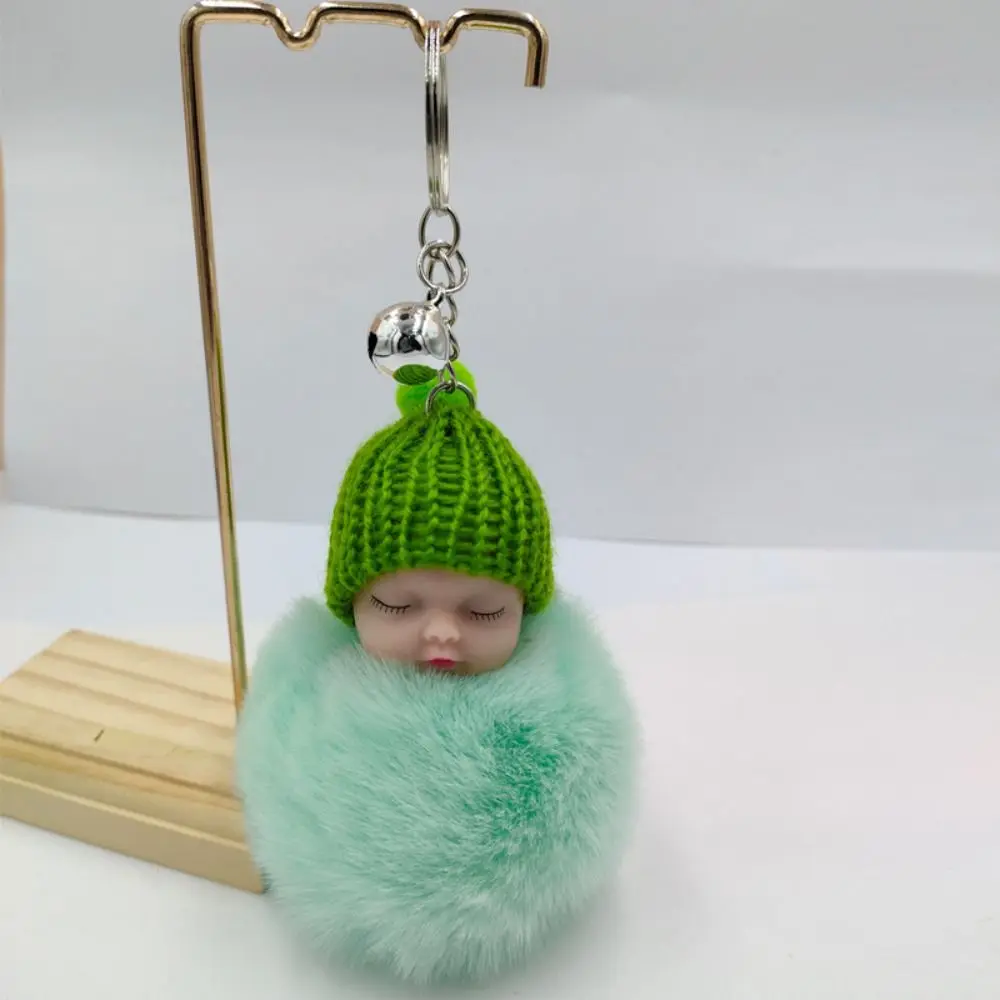 3PCS New Plush Sleeping Baby Key Ring 10 Colors Doll Pompom Key Buckle Faux Rabbit Fur Keyrings Women