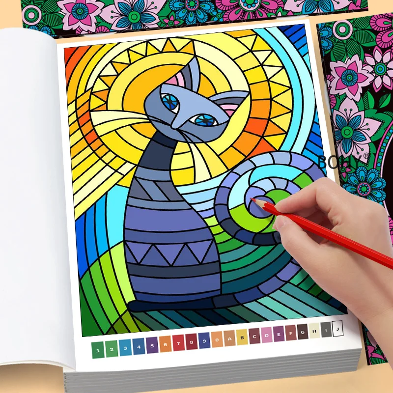 A Drawing Coloring Book for Adults To Relieve Anxiety, Themes Such As Rose Flowers, Tropical Birds, Raccoons, Cats, 32 Patterns