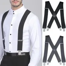 Unisex 3cm Wide Suspenders Adjustable High Elastic Straps Suspender Heavy Duty X Back Trousers Braces for Wedding Suit Skirt