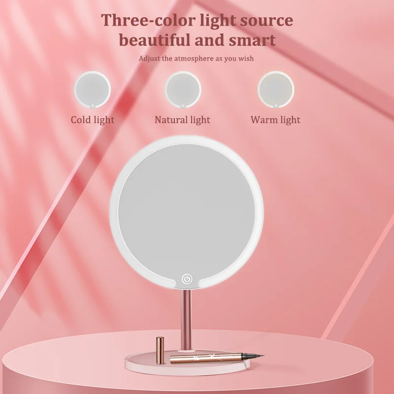 1200 mah LED Makeup Mirror 3 Color Light Adjustment Light Up at a Touch Ultra Long Endurance Tray Storage Table Vanity Mirror