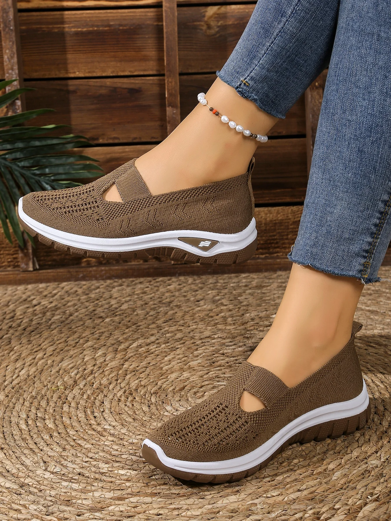 Sommerliche, atmungsaktive, hohlgestrickte Damen-Slip-On-Schuhe, rutschfeste, leichte Wandersneaker, lässige Mesh-Loafer für den Außenbereich – Detail 8