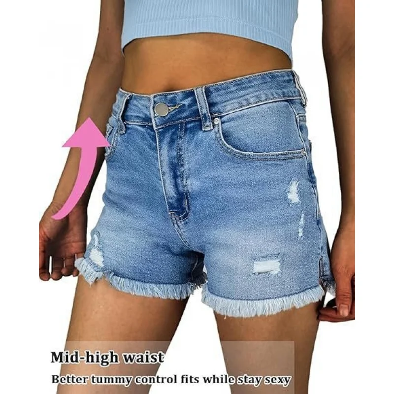 2026AliExpressebayAmazon New European and American Fashion Women's High-Waisted Frayed Hole Denim Shorts for Export