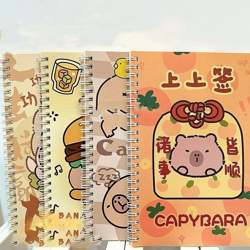สมุด A5มินิโซะ capybara 4ชิ้นเครื่องเขียนรูปการ์ตูนน่ารักสำหรับนักเรียนหนังสือแนวนอนสมุดจดบันทึกนักเรียนของเล่นเด็กผู้หญิง