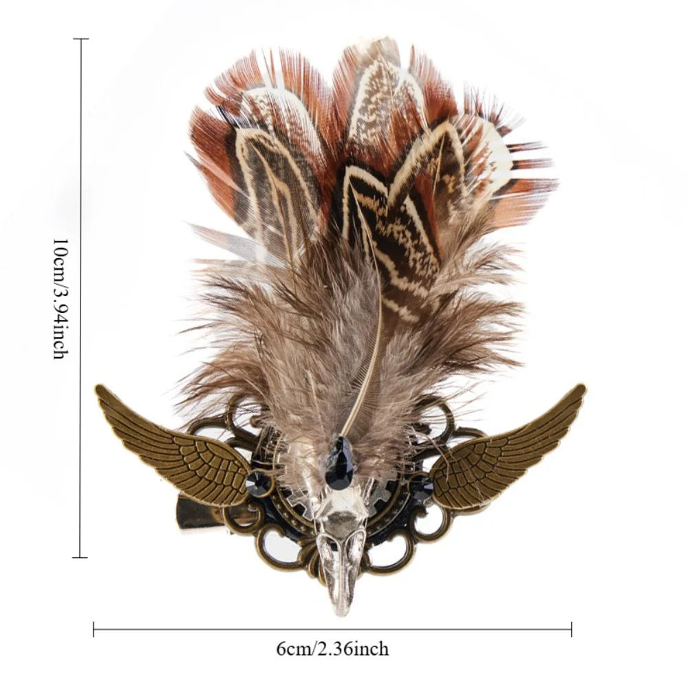 Steampunk Retro Feather Skull Wing Brooch Gothic Collar Needle Clothing Decorative Pin Crow Skull Wings Feathers Rhinestone Pin