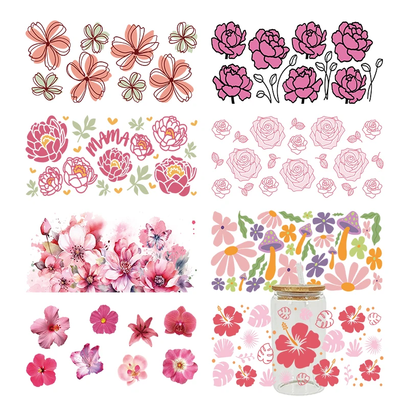 3D UV DTF Flower Plant Printed Transfers Stickers 16oz Cup Wraps For DIY Glass Ceramic Metal Leather Etc. D26930