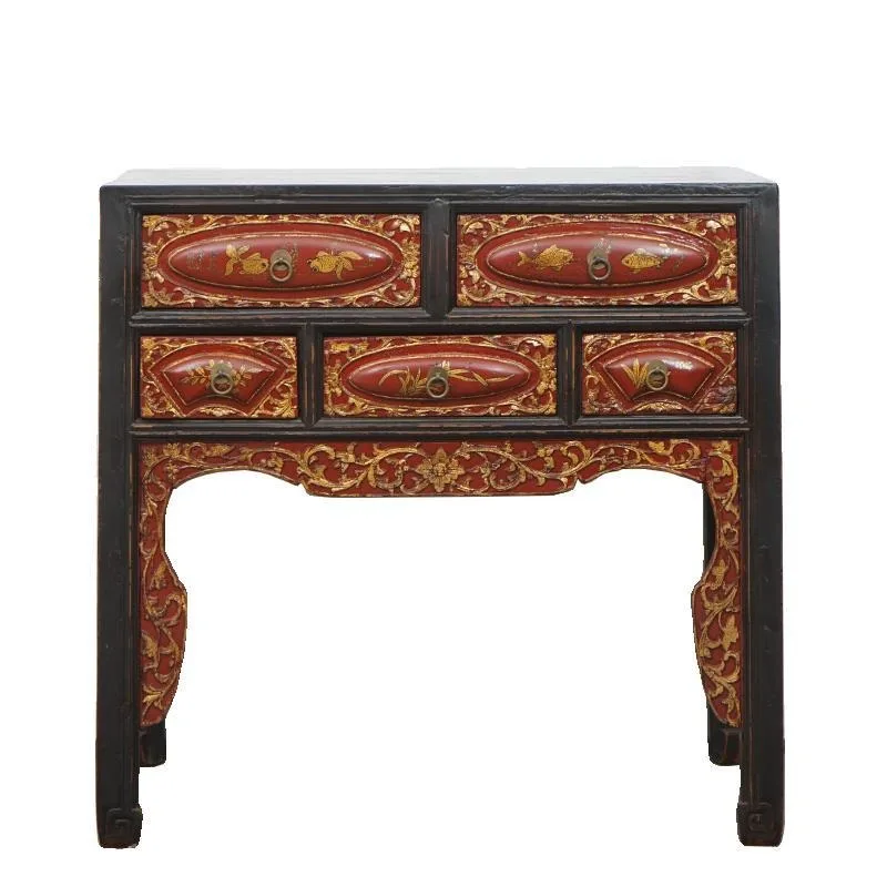Chinese log entrance table, solid wood decorative side cabinet, all solid wood antique table, entrance platform space aesthetics