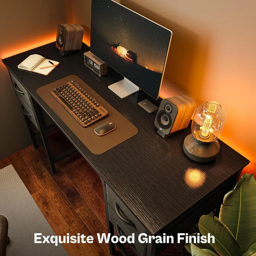 مكتب كمبيوتر مقاس 47 بوصة مع 4 أدراج ورف شبكي للمكتب المنزلي وغرفة النوم والدراسة والعمل من مكتب ألعاب تخزين كبير مع #6