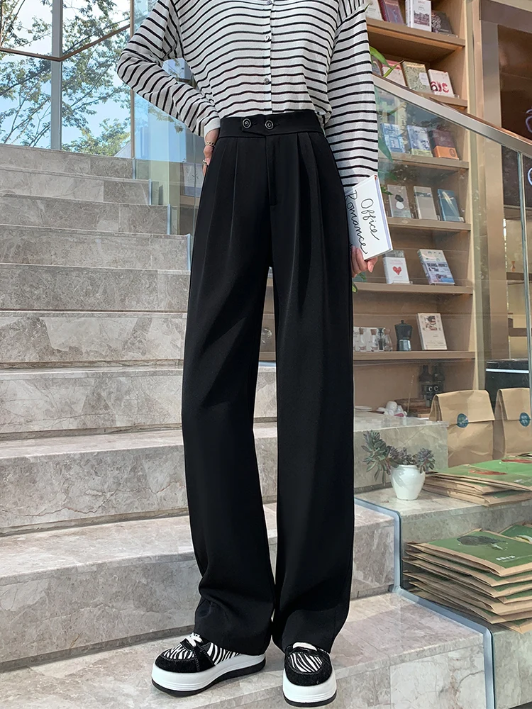 Suits Pants Women\'s Tailoring Pants Office Lady Traf Wide Leg High Waist Trousers Korean Fashion Streetwear Black Pantalon Femme