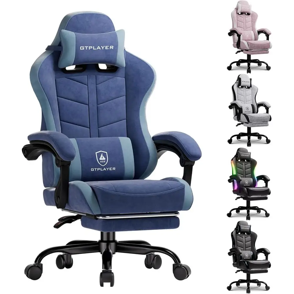 

Height-Adjustable Gaming Chair with Detachable Footrest, 90-155° Recline, Lumbar Support, Blue