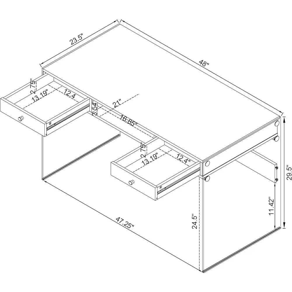 Mesa de escrita Dobrev de 48 polegadas com 2 gavetas cinza resistido 800818