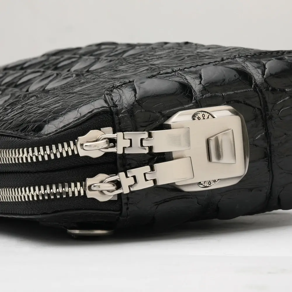 2025 New Crocodile Leather Back Bone Men's Clutch Bag Small Double Pull Password Lock Clutch Business Genuine Leather Bag 45