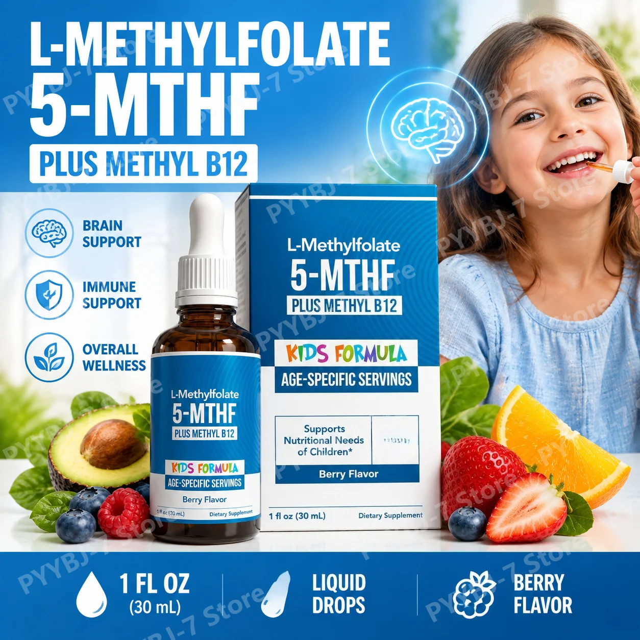 5-MTHF 5-MTHF L-Methylfolate Liquid Drops for Kids Methyl B12 Organic Berry Flavor Age-Specific Servings Vegan Non-GMO Gluten Free 30mL - Aliexpress Deal