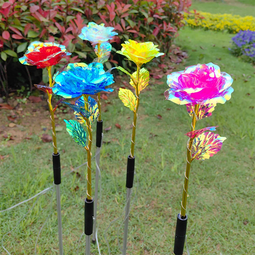 Solar Powered Flower Lights Outdoor Lawn Decorative Lights Solar Rose Grass Light Courtyard Garden 1 drag 5 lights