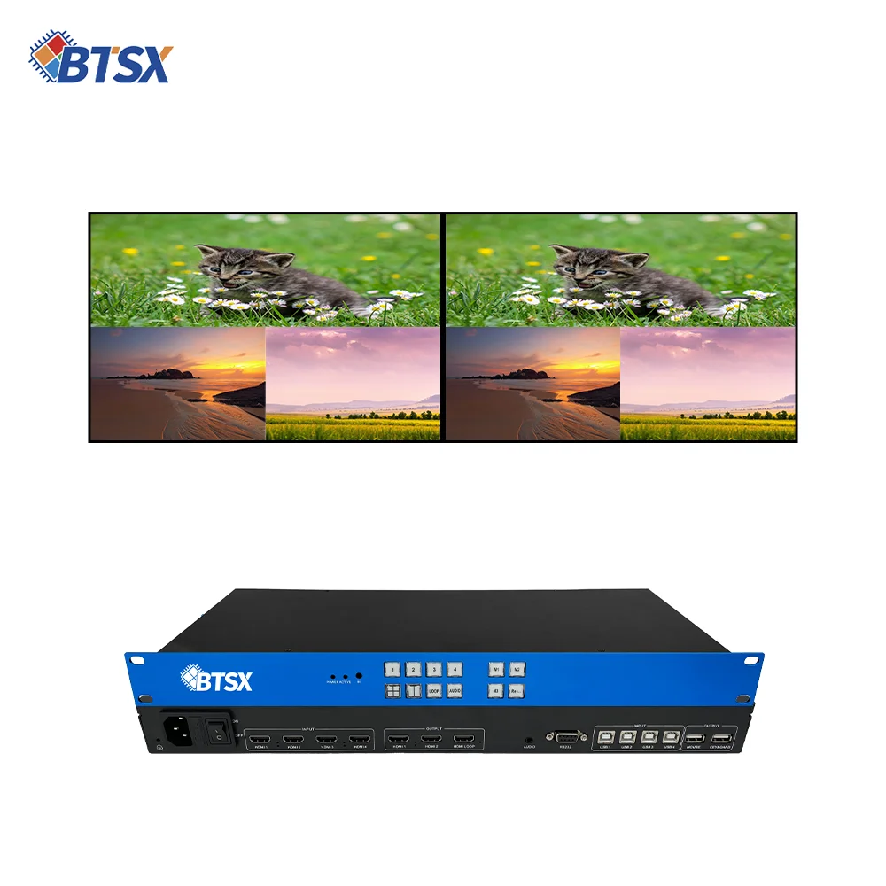 4K60Hz HDMI 2.0 Multer 4x3 Port KVM Switcher Support Quad Screen Display Pure Hardware BIT-MV-U1-MD403