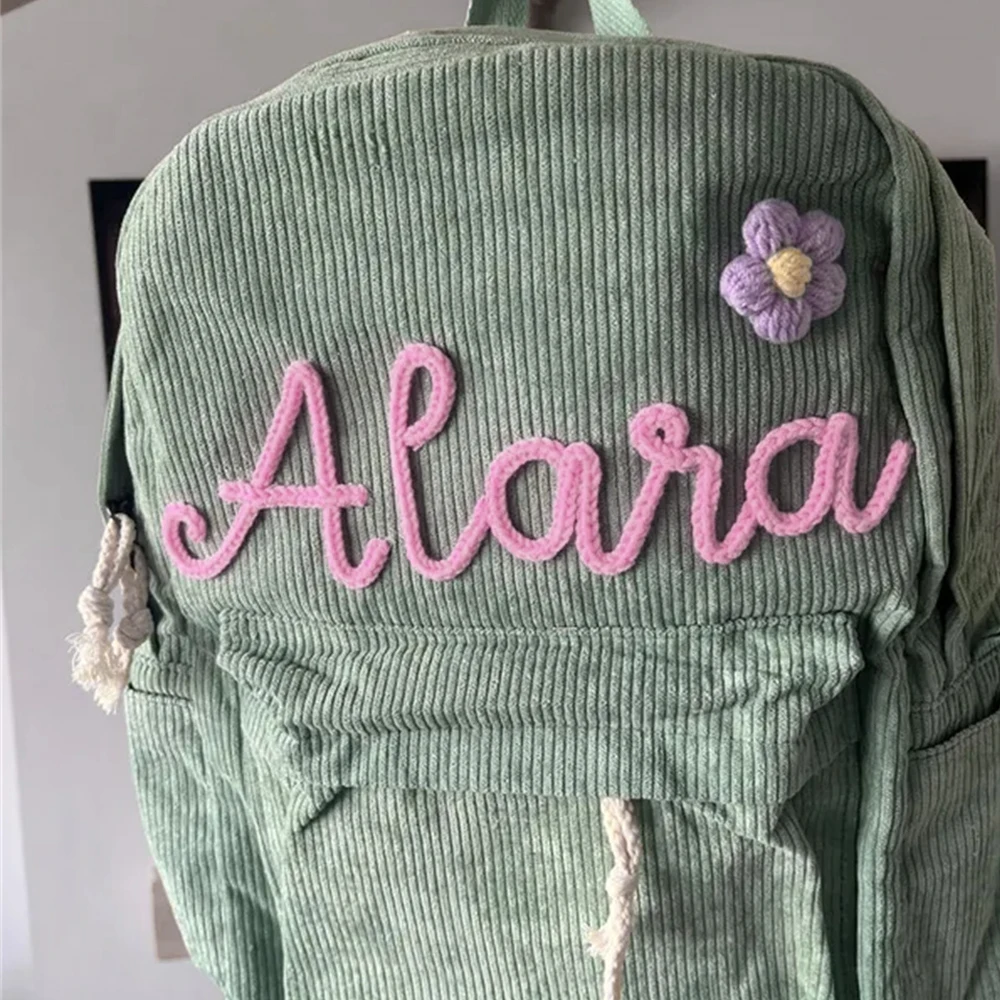 New Handmade Corduroy Backpack Custom Embroidered Name Kid\'s School Bags Personalized Toddlers Corduroy Backpack Child Gift Bag