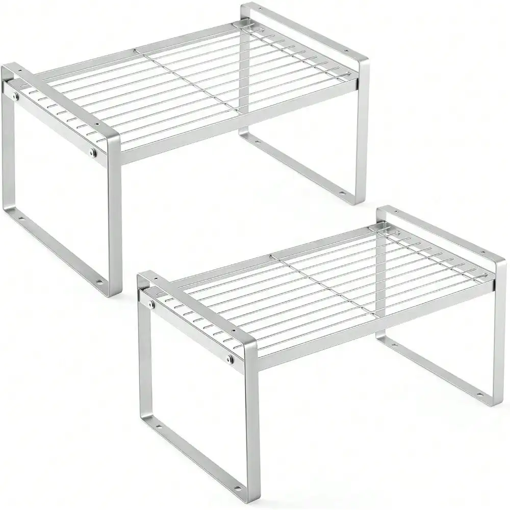 Stackable Storage Rack Metal Frame Organizer Shelves for Kitchen Bathroom