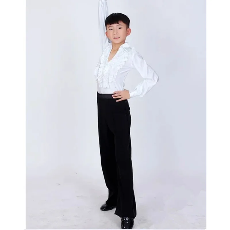 QQ8 新しいホットセールボーイラテンダンスウェアフリルブルーホワイトブラック社交ステージモダンボーイズラテンダンス衣装服5Lk￥