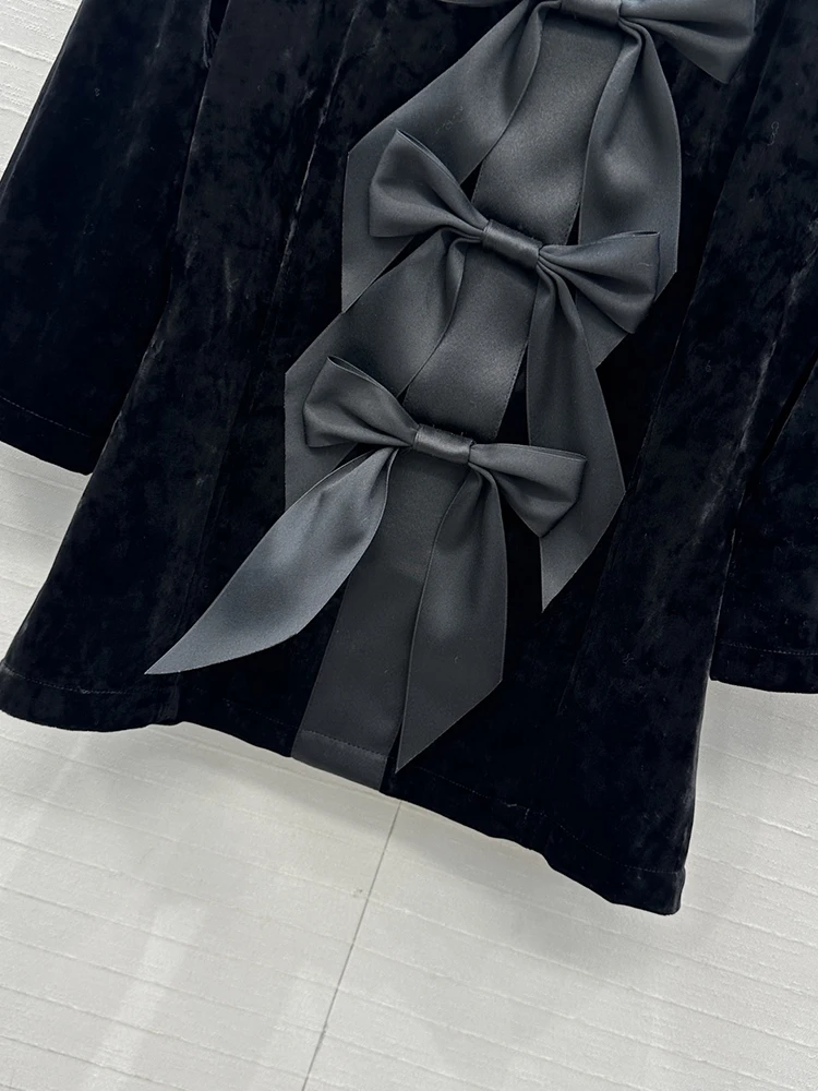 SVORYXIU خريف شتاء 2025 نمط جديد موضة رقبة مستديرة تصميم القوس البلوفرات المرأة موضة قميص أسود دافئ #4