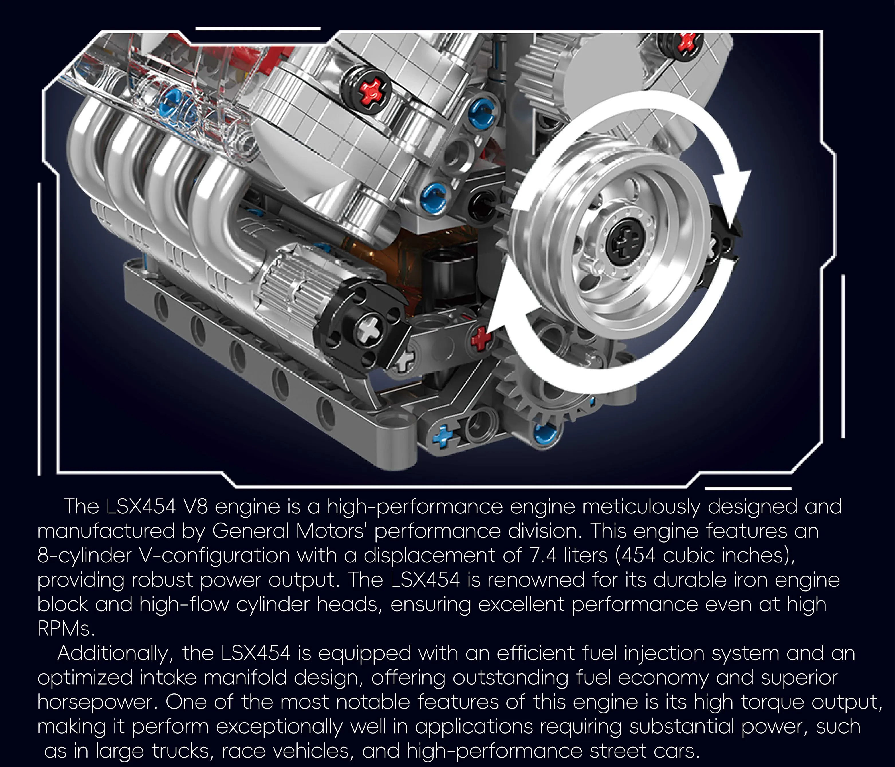 مجموعة مكعبات البناء مولد كينج 10171 V8 LSX454 ألعاب هندسية لبناء السيارات مكونة من 8 أسطوانات هدية للأطفال والكبار (487 + قطعة) #4