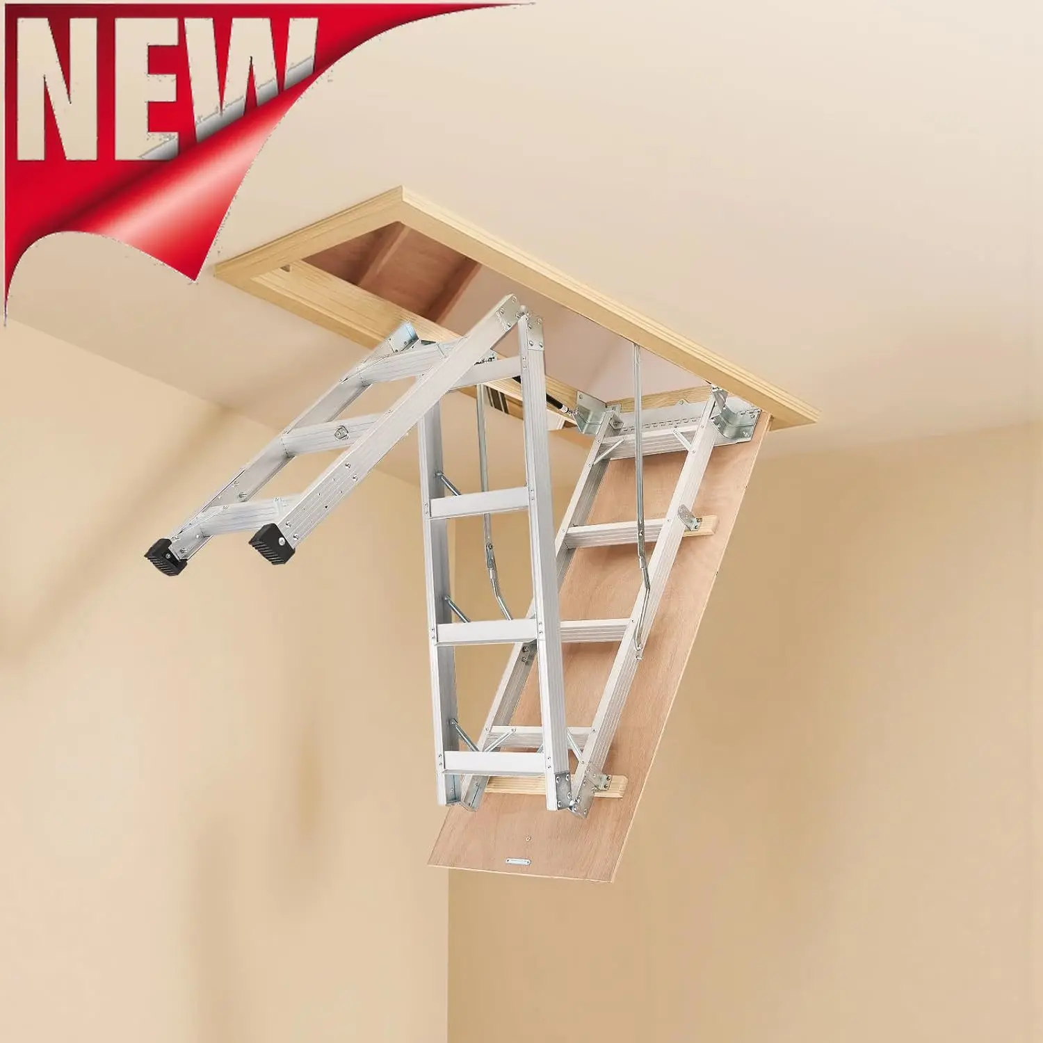 

NEW Attic Ladder, 375LBS / 170KG Capacity, 9.8 to 10.3 ft / 3 to 3.13 m Height Adjustable, Multi-Purpose Foldable Aluminium