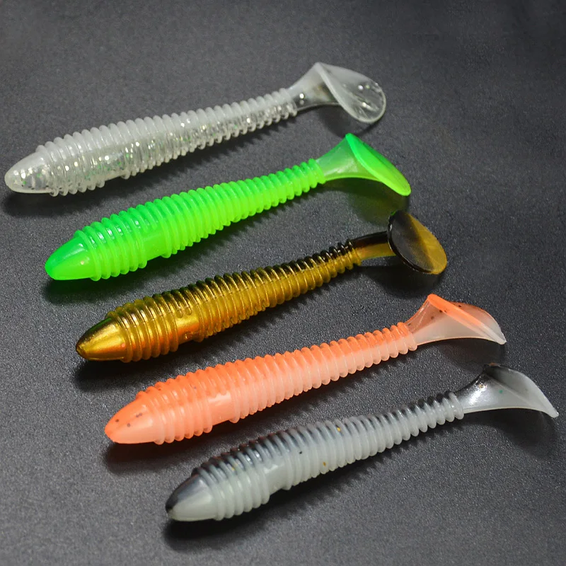 Fishing Lure Fat Screw T Tail Fish Jig Head Worm Artificial Lures Dual Color 6.5cm 2.3g Soft Bait Lot 10 Pieces Sale